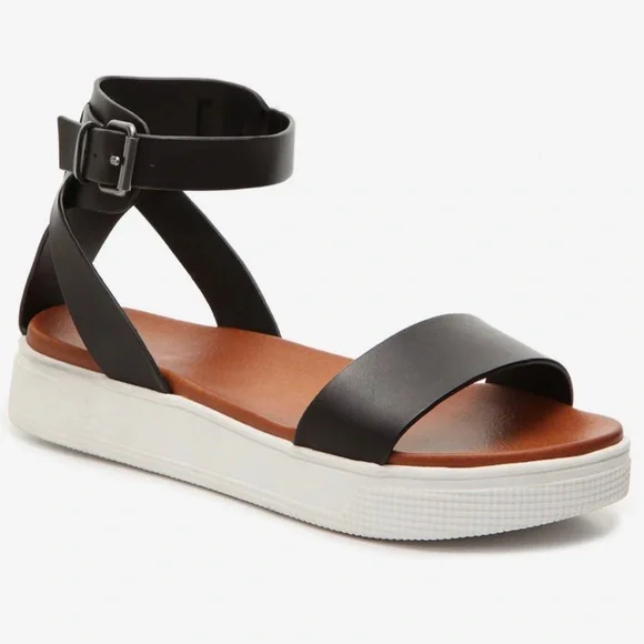 MAURICES black leather ankle strap platform sandals women Size 11 - Picture 2 of 12